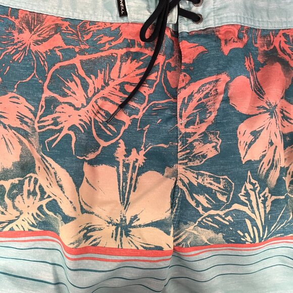 O’Neill Men’s Board Shorts Floral Print Teal & Coral Swim Trunks - Picture 2 of 5